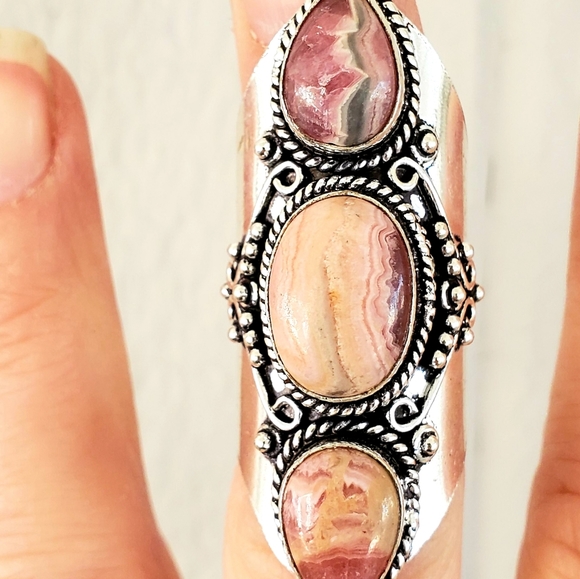 New Rhodochrosite 925 Silver Statement Ring. - Picture 7 of 16